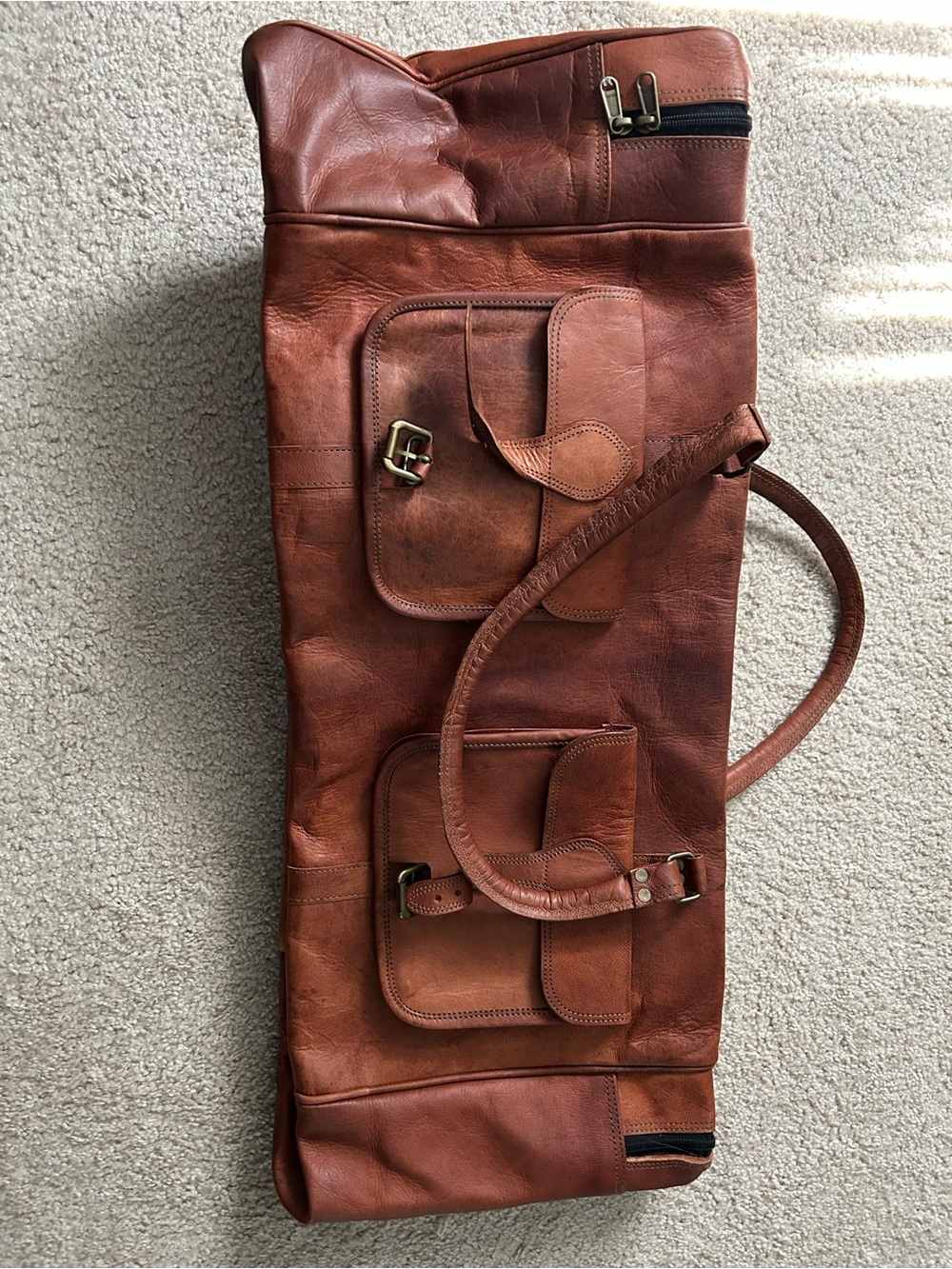 Men's Genuine Leather Duffel Bag in Chestnut Brown